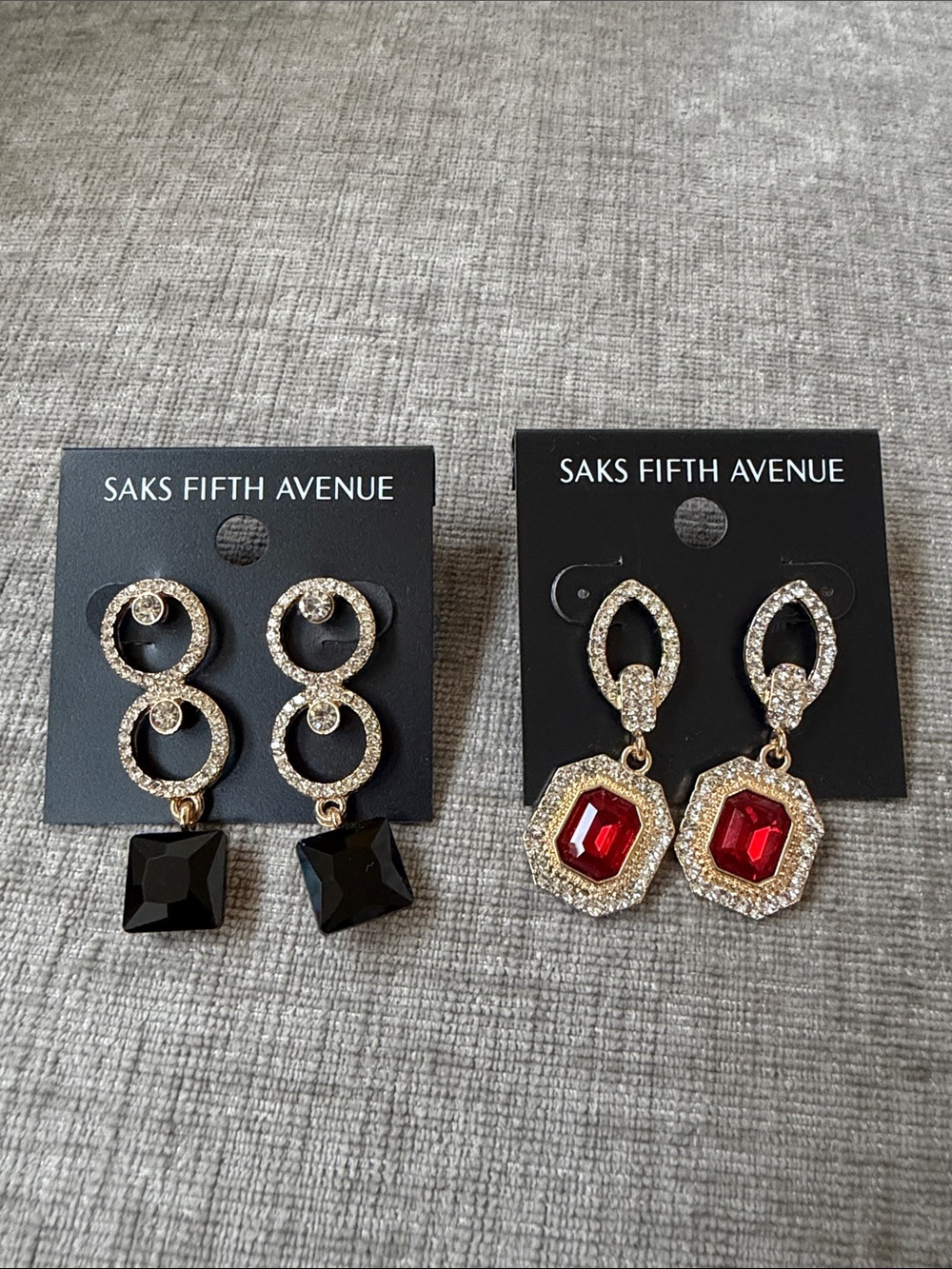 Saks Fifth Avenue Gold-Tone Earrings with Black and Red Gem Drops